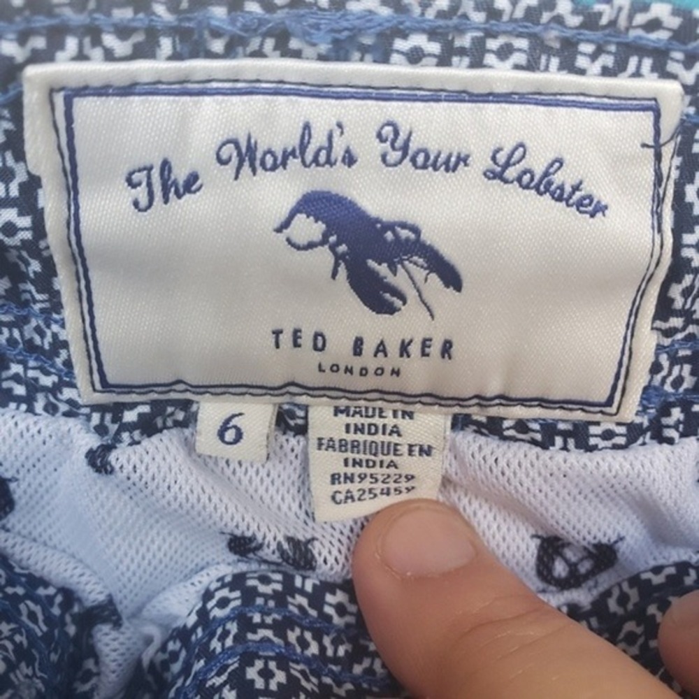 Ted Baker London Mens Blue Geometric Print Swim‎ Trunks Size 6 XXL Lobster - Picture 7 of 7